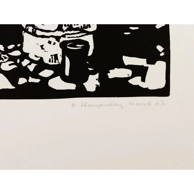 Image dimensions: 37 x 28 cm. Country is an original black and white woodcut on paper, realized by the German artist Heidy...