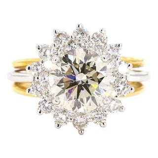 2.5 Carat Old European Cut Diamond Gold Ring, Size 6.5 For Sale