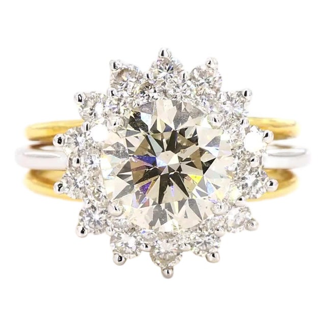 2.5 Carat Old European Cut Diamond Gold Ring, Size 6.5 For Sale
