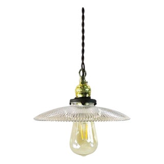1940s Holophane Clear Glass Vintage Industrial Pendant Light For Sale