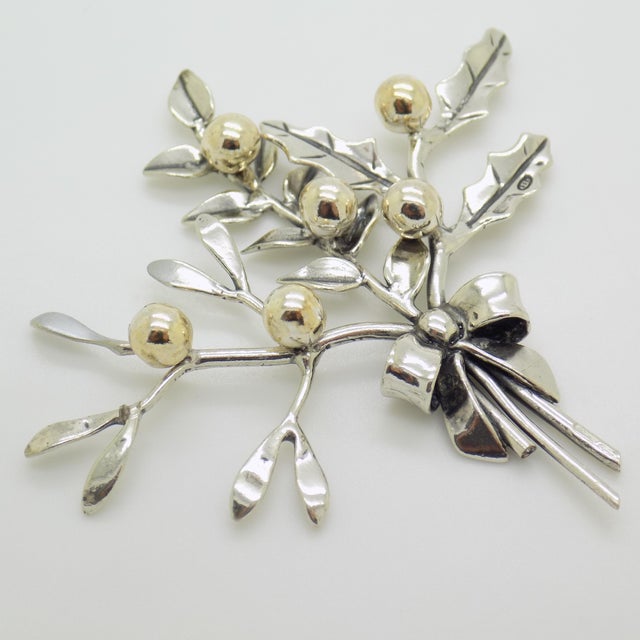 Vintage Italian Handmade Genuine Sterling Silver 925 Christmas Holly and Mistletoe Figurine, 1980s For Sale - Image 3 of 15