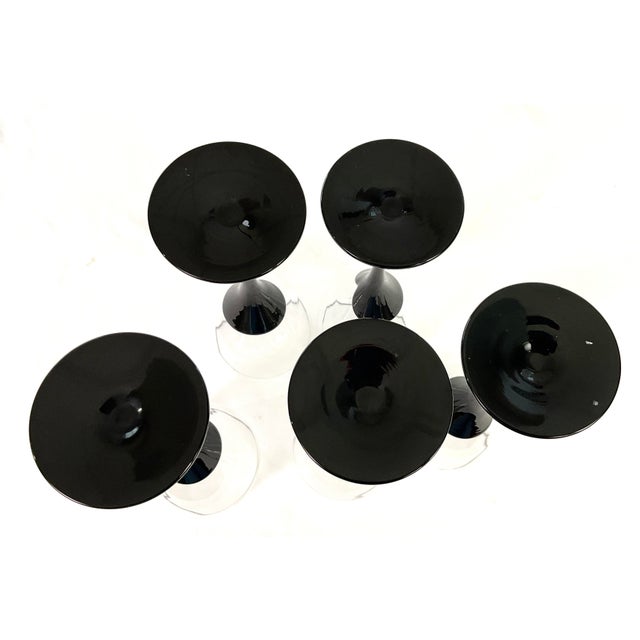 Colony 1980s Amaryllis, Black, Stemmed Wines by Colony - Set of Five For Sale - Image 4 of 5