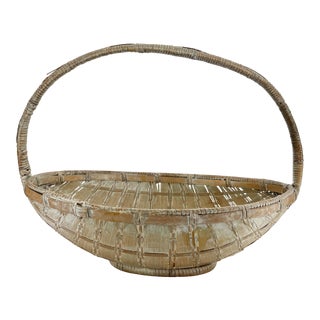 Vintage Asian Split Bamboo Oval Basket For Sale