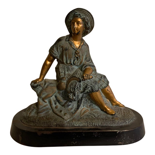 19th Century French Copper and Gilt Metal Figure of Shepherd Boy For Sale