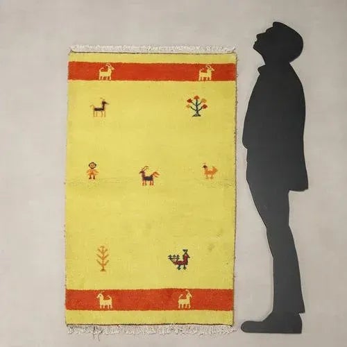 Gabbeh rug in wool, large knot, hand-made. This piece is attributed to the mentioned designer/maker. It has no attribution...