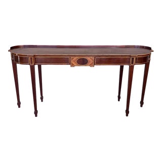 Early 20th French Oval Demilune Large Console Table With Marquetry and Drawers For Sale