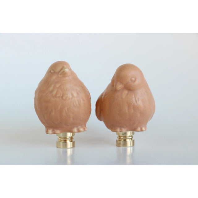 2020s Stoneware Bird Lamp Finials on Brass Hardware - a Pair For Sale - Image 5 of 8
