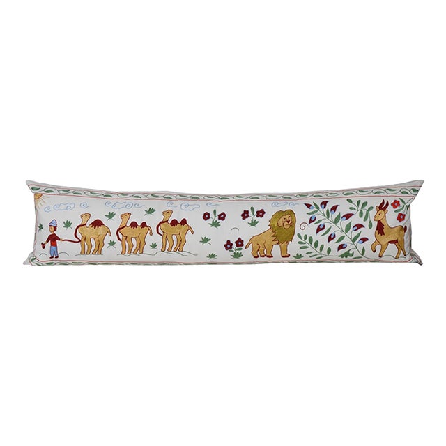 Tashkent Suzani Animal Pictorial Bedding Pillow Case Made From a 19th Century Suzani For Sale
