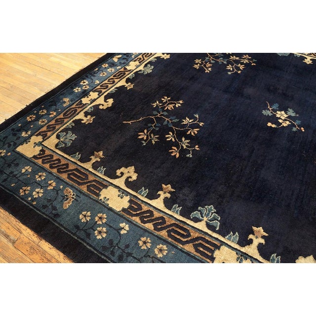 1920s 1920s Black Background Color With Floral Design Antique Chinese Peking Rug For Sale - Image 5 of 12