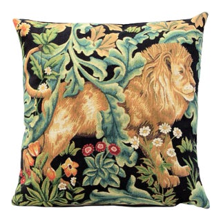 William Morris Lion Style Woven Jacquard Chenille Feather/Down Pillow 18" Square For Sale