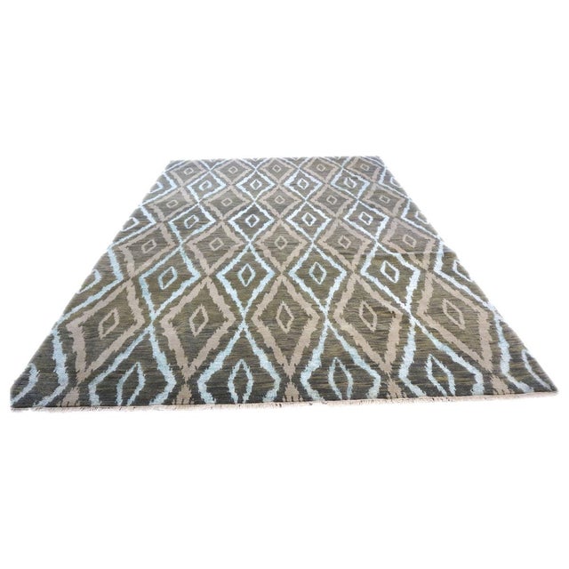 Early 21st Century Nepalese Modern Magnolia Wool & Silk 9x12 Green, Blue & Grey Handmade Area Rug #9902959 For Sale - Image 5 of 7