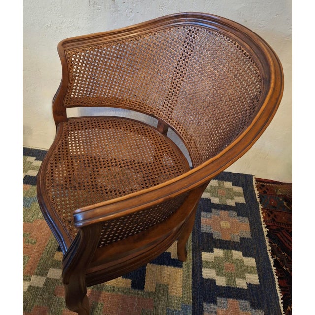 Early 20th Century Louis XV Half-Moon Rattan and Hardwood Armchair For Sale - Image 11 of 16