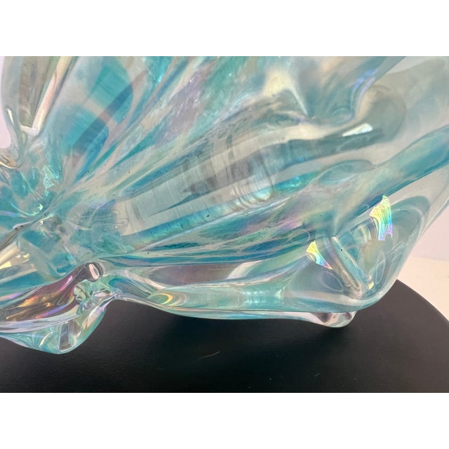 Vintage Hand-Blown Italian Glass Conch Shell Sculpture – Blue Swirl Aventurine Art For Sale - Image 15 of 16