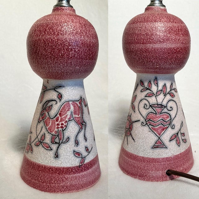 Pair Vintage Italian Art Sgraffito Pottery Table Lamps by Fratelli Fanciullacci, 1950s-1960s For Sale In Greenville, SC - Image 6 of 12