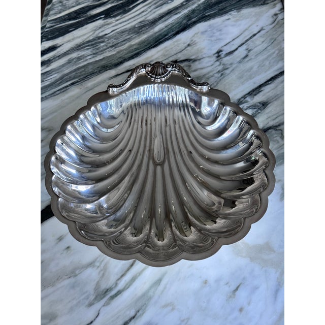 Metal Vintage Silver-Plated Monumental Shell Motif Serving Dish For Sale - Image 7 of 10