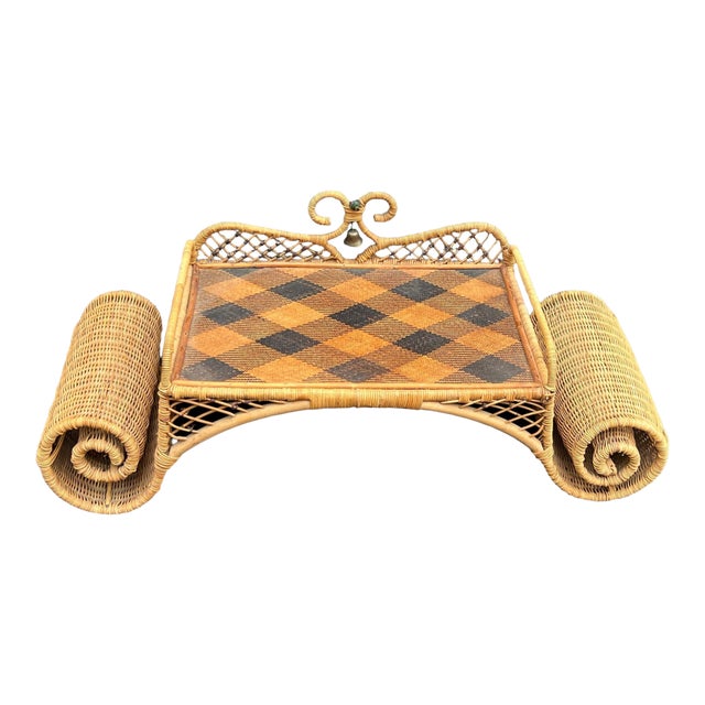 Vintage MacKenzie-Childs Ajiro Weave Wicker Rattan Scrolled Bed Tray For Sale