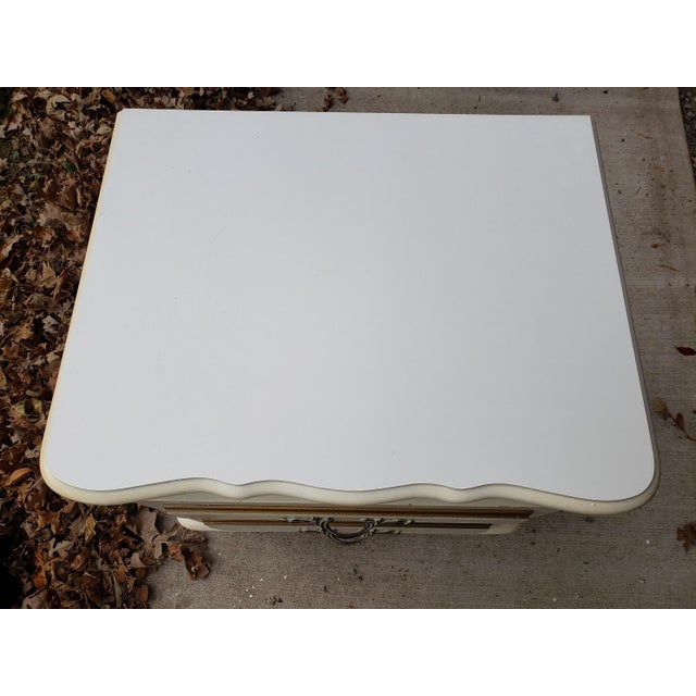 Vintage Ivory & Gold Wood Nightstand Mid Century French Provincial For Sale - Image 4 of 11