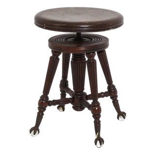 Antique Piano Stool W Brass & Glass Ball & Claw Feet For Sale