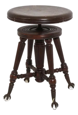 Antique Piano Stool W Brass & Glass Ball & Claw Feet