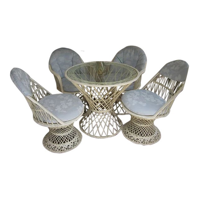 Vintage Patio Set Spun Fiberglass Russell Woodard Style Cushions, 5 Pieces For Sale