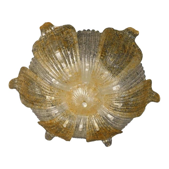 1960s Italian Clear and Amber Graniglia Murano Flush Mount For Sale