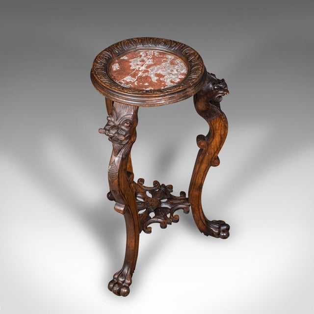 Vintage Jardiniere Stand, Oriental, Beech, Marble, Wine, Lamp Table, Art Deco For Sale - Image 6 of 12