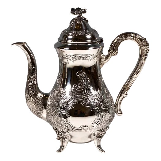Art Nouveau Silver Coffee Pot with Rocaille Decoration, 1890s For Sale