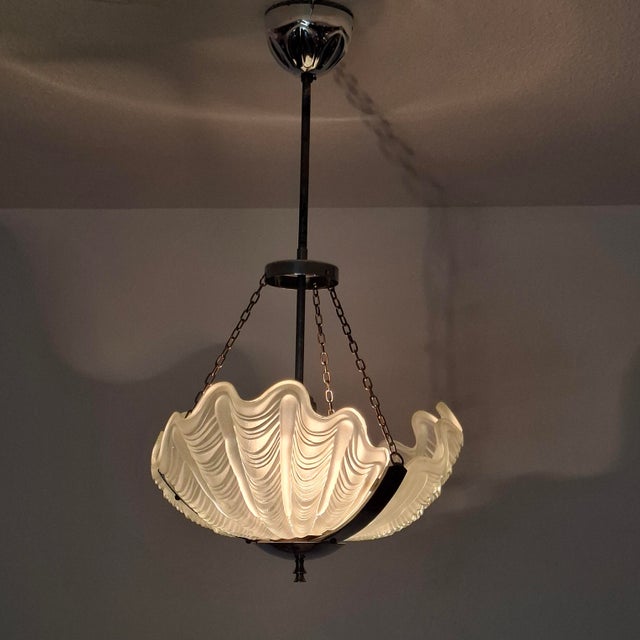 Art Deco Pendant Light with Shell-Shaped Glass Shade, 1930s For Sale - Image 12 of 17
