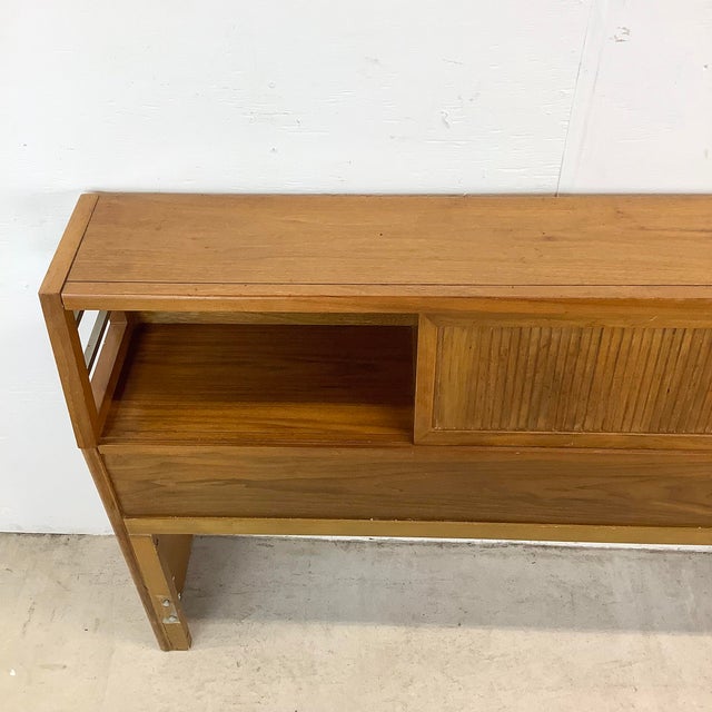 Wood Mid-Century Full-Size Walnut Storage Headboard With Sliding Front For Sale - Image 7 of 12
