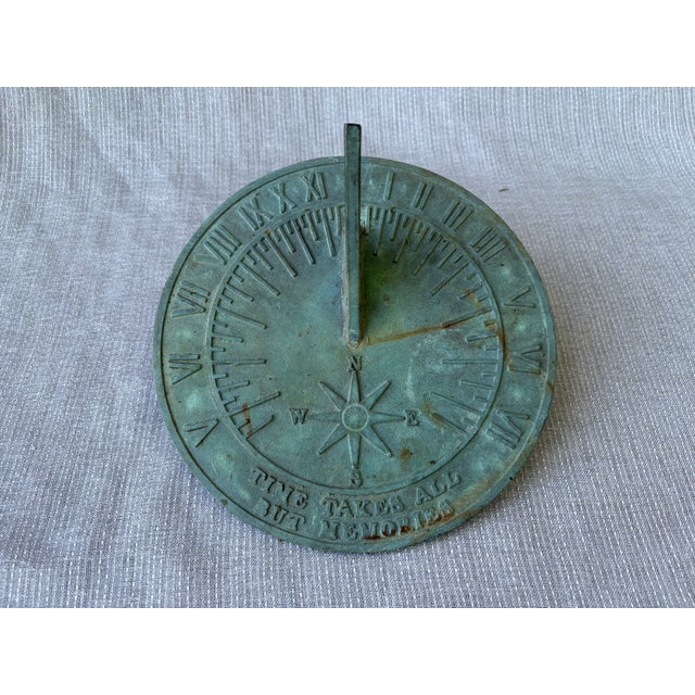 Vintage Bronze Verde Sun Dial Garden Ornament Roman Numerals For Sale - Image 13 of 13