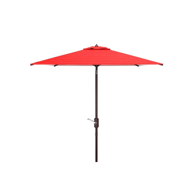 Traditional Athens 7.5 Ft Square Crank Umbrella, Red With White Understripe For Sale - Image 3 of 6