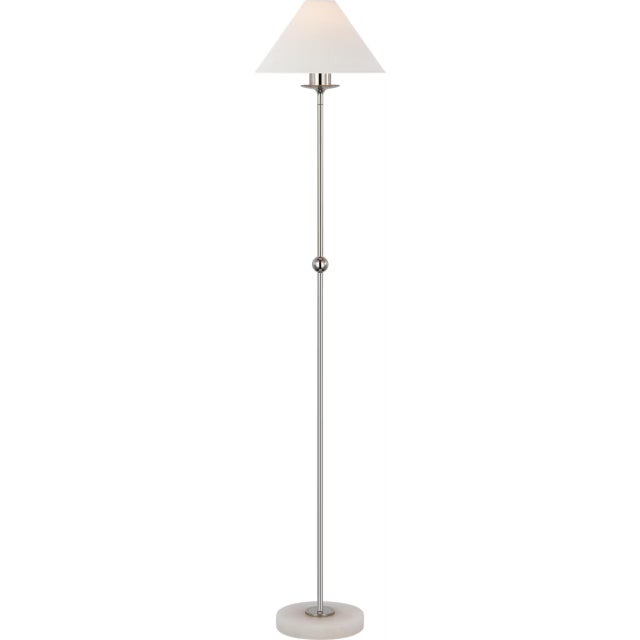 Traditional Chapman & Myers by Visual Comfort Signature Caspian Medium Floor Lamp in Polished Nickel and Alabaster with Linen Shade For Sale - Image 3 of 3