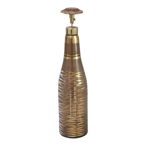 Vintage Bohemian Amber Gilded Glass Jewel Top Pump Tall Perfume Bottle