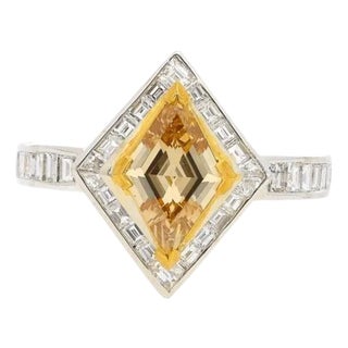 GIA certified 1 Carat Fancy Brown-Yellow Lozenge-Cut Diamond Bezel Ring, Size 6 For Sale