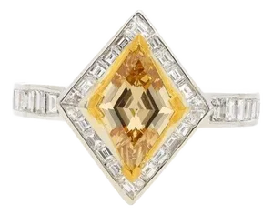 GIA certified 1 Carat Fancy Brown-Yellow Lozenge-Cut Diamond Bezel Ring, Size 6