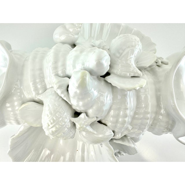 Vintage Mid Century Italian White Glaze Shell Design Centerpiece For Sale - Image 4 of 12