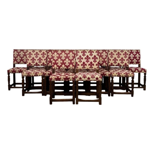 Antique English Oak Dining Chairs, Set of 14 For Sale