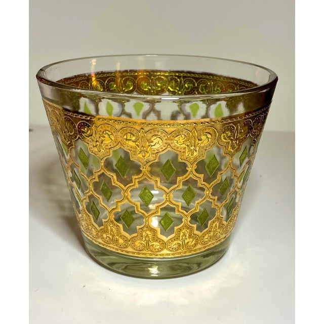 Gorgeous gold encrusted midcentury ice bucket by Culver Glass in the Valencia Pattern. Think Kelly Wearstler and the...