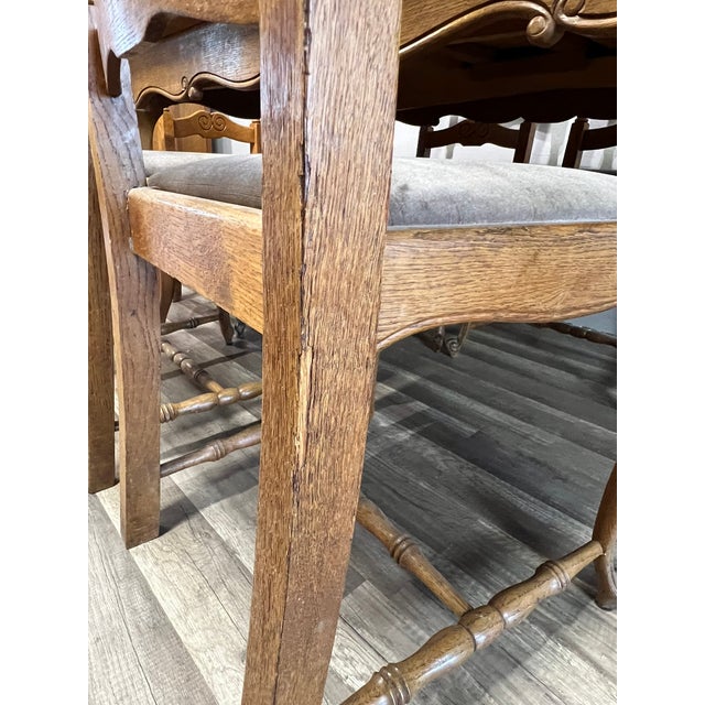 1960s Mid Century Belgian Light Oak Table and 6 Chair Set - Set of 7 For Sale - Image 12 of 12