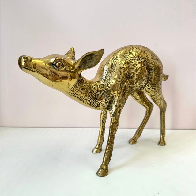 Mid-Century Modern Vintage Large Brass Deer Statue For Sale - Image 3 of 9