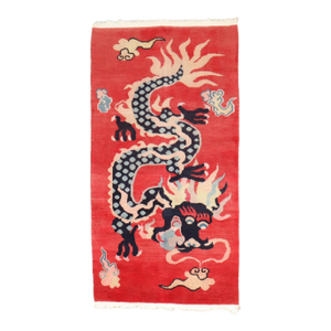 Zabihi Collection Red Dragon Vintage Tibetan Rug