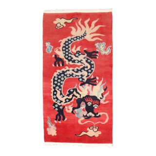 Zabihi Collection Red Dragon Vintage Tibetan Rug - 3' x 5'7" For Sale