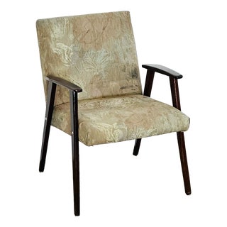 Vintage Lounge Chair in Dark Wood and Floral Patterned Fabric, 1960s For Sale