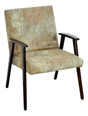 Vintage Lounge Chair in Dark Wood and Floral Patterned Fabric, 1960s