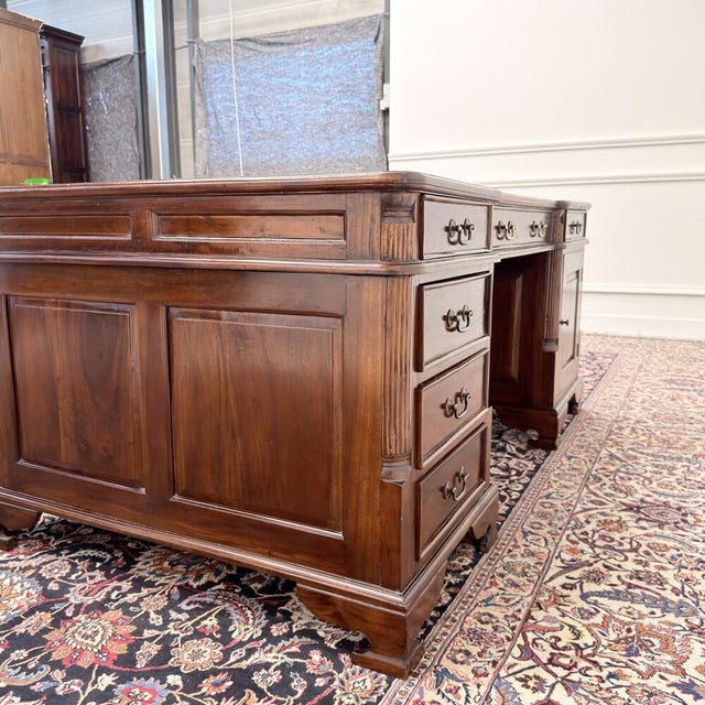 Metal English Partner Desk in Green Leather For Sale - Image 7 of 18