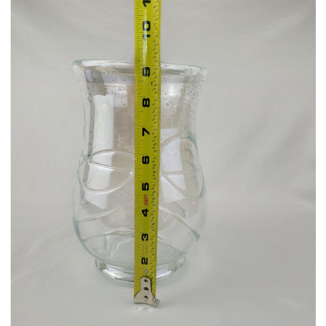Hand Blown Seeded Glass Hurricane Vase Swirl Ribbon Detail Clear 9" For Sale - Image 9 of 11