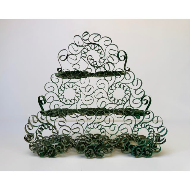 Mid 20th Century Vintage Green Scrollwork Metal Tiered Display Stand For Sale - Image 5 of 9