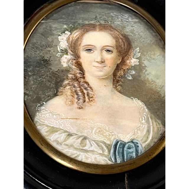 Figurative 19th Century Young Lady Miniature Portrait For Sale - Image 3 of 13