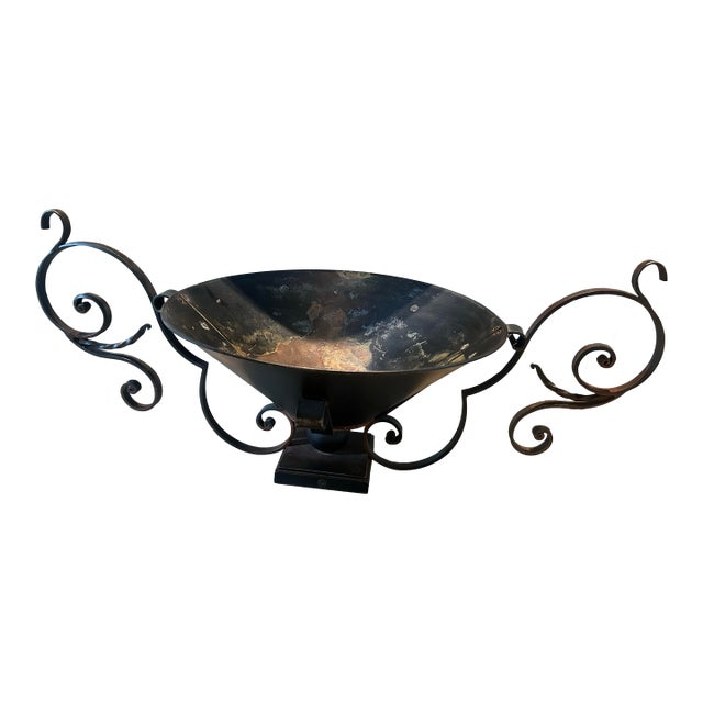 Jan Barboglio Hand-Forged Iron Pedestal Centerpiece Bowl With Scroll Handles For Sale