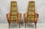 Vintage Mid Century Modern Walnut Frame Upholstered Panel Back Sculptural Lounge Arm Chairs - a Pair. Circa Mid 20th...